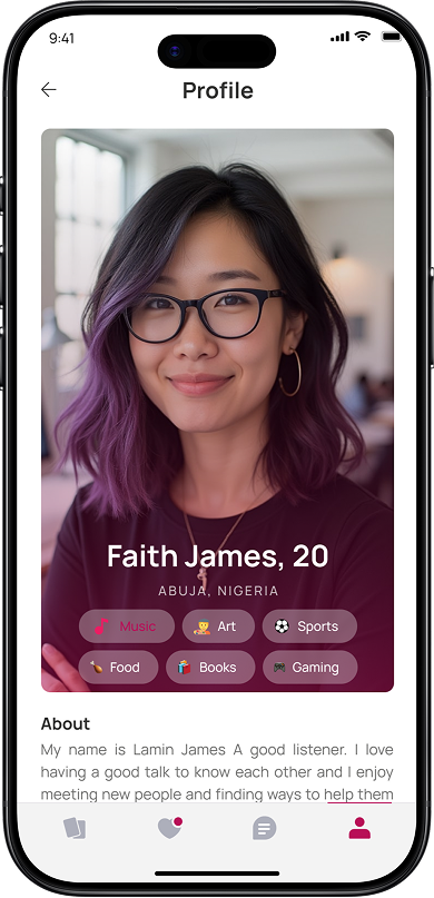 Velvet Dating profile screen on iPhone